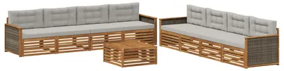 Image de vidaXL Ensemble de canapés d'extérieur avec coussins 9 pièces Naturel et gris clair