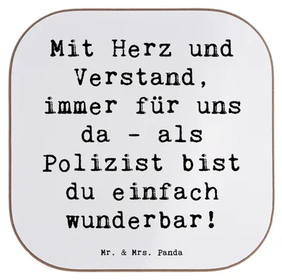 Produktbild von Mr. & Mrs. Panda Tassenuntersetzer Spruch Polizist Wunderbar - Weiß - Geschenk, Dankeschön, dankbarkeit, herz und verstand, Holzuntersetzer, Wertschätzung, Aufmerksamkeit