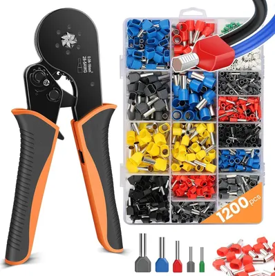 Produktbild von Crimpzange 0.08-16mm? Set, Aderendhš¹lsenzange Crimp Zange Sechskant Presszange mit 1200 Twin und Einzeilige Aderendhš¹lsen Set fš¹r Isolierte Unisolierte Crimpverbinder