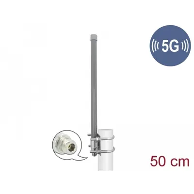 Produktbild von DeLOCK 5G 3,3 - 3,8 GHz Antenne N Buchse 8 dBi 50 cm omnidirektional starr outdoor grau, 8 dBi, 3.3 - 3.8 GHz, N-Typ, 500 mm, 1 Stück(e)