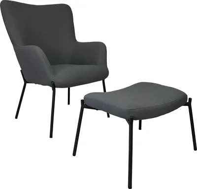 Image de Fauteuil en tissu boucle gris avec repose-pieds EIRA