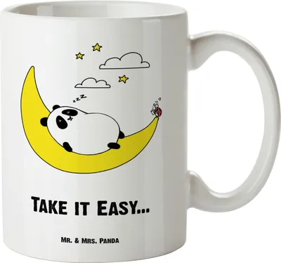 Produktbild von Mr. & Mrs. Panda steingut tasse Panda Easy - Weiß - Geschenk, großer becher, weisse, Große Teetasse, Keramiktasse, Pott