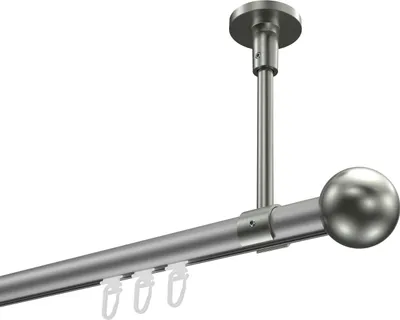 Produktbild von Interdeco Innenlaufstange / Gardinenstange mit Innenlauf Silbergrau / Edelstahl-Optik, Typ Sonette Luino (Kugel) Deckenmontage, 20 mm Ø 1-läufig, 520 cm
