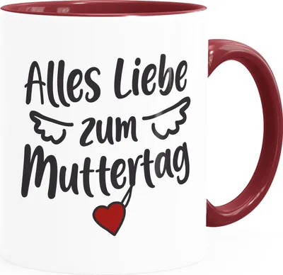Produktbild von Kaffee-Tasse Alles Liebe zum Muttertag Flügel Herz Geschenk für Mama Spruch SpecialMe® inner-bordeaux Keramik-Tasse