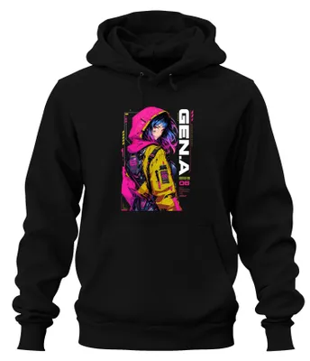 Productafbeelding van Cyberpunk Japan Y2K Manga Hoodie, zwarte capuchontrui, maat L