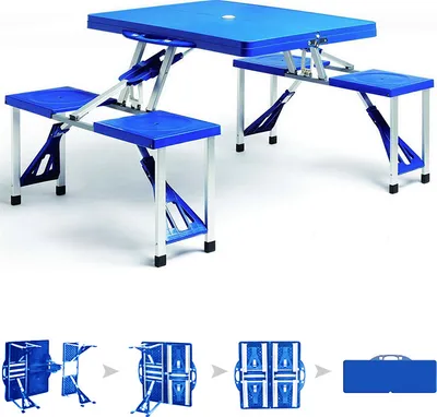 Produktbild von CASARIA® Klapptisch mit Stühlen Wetterfest Klappbar ABS Campingtisch-Set Gartentisch Esstisch Falttisch Klappbänke Biertischgarnitur 4 Personen Blau