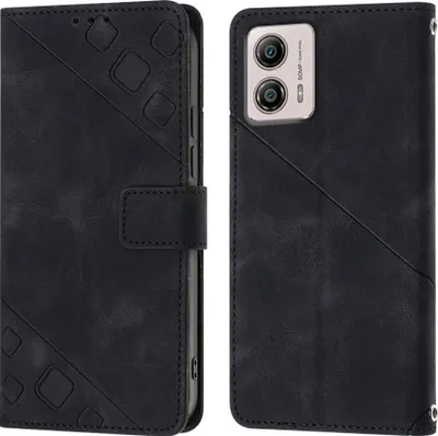 Produktbild von Hülle für Motorola Moto G53 Prägung Flip Leder Brieftasche Schutzhülle mit Ständer Schwarz