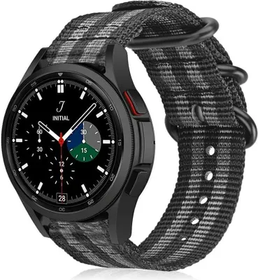 Produktbild von Strap-it Samsung Galaxy Watch 4 Classic 46mm Nylon-Schnallenarmband (Schwarz/Grau)