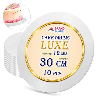 Obrázok produktu pre Základná doska na tortu biela 30 cm 1,2 cm Sada 10 okrúhlych bubnov na tortu Luxe Brand4Cake