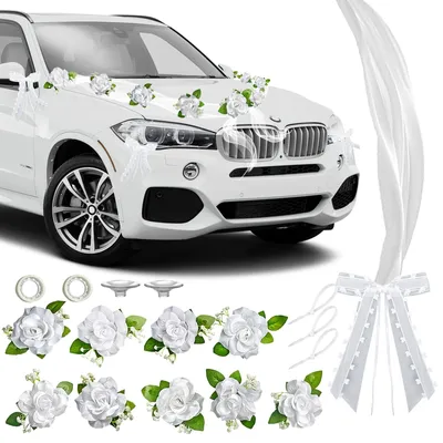 Obrázok produktu pre Ozdobenie auta, svadba, nevesta a ženích, ruže, biela, dekorácie, svadobné dekorácie, auto, kapota, kvety, svadobné ozdoby, girlanda na auto, svadba, dekorovanie auta na svadbu, mašľa, stuhy