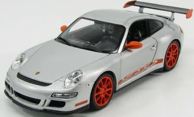 Produktbild von PORSCHE 911 GT3 RS 2007 grau orange Felgen, WEL18015W, Maßstab1/18, WELLY