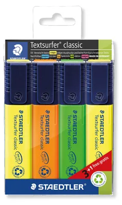 Immagine prodotto di STAEDTLER® 364-S WP4P Evidenziatore Textsurfer, confezione da 4 pezzi con astuccio