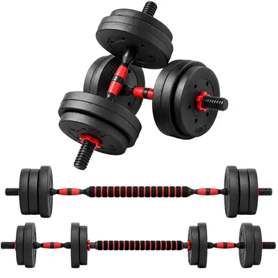 Produktbild von 2 in 1 Hanteln Set 15 kg verstellbare Kurzhantel & Langhantel professionell Dumbbell Krafttraining Schwarz