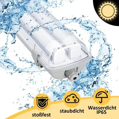 Image de Appareil d'éclairage LED pour pièces humides, 2 ampoules, IP65, 24W, 150 cm, culot T8 G13, lumière blanche neutre 4000K, idéal pour les caves, garages et ateliers