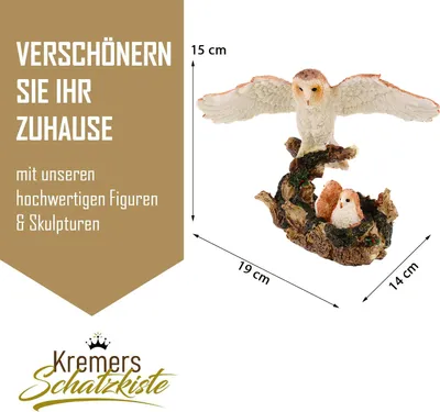 Produktbild von Kremers Schatzkiste Eulen Dekofigur Mutter Eule mit 2 Babys im Nest 15 x19x16 cm