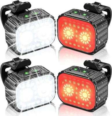 Zdjęcie produktu dla Oświetlenie rowerowe, bardzo jasna lampka rowerowa, ładowana przez USB, wodoodporna (IPX6), idealna do jazdy nocą, na kempingu lub do zamontowania na plecaku, 8+12 trybów oświetlenia