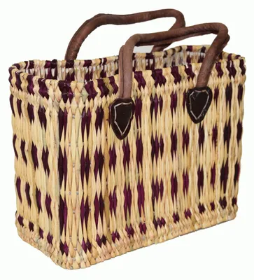 Produktbild von Seegras Tasche klein kurzer Griff Einkaufskorb Flechtkorb Korbtasche Korb, lila