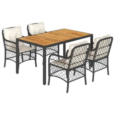 Obrázek produktu pro vidaXL 5dílný zahradní jídelní set s polštáři Black Poly Rattan