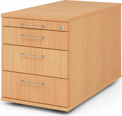 Produktbild von Rollcontainer Jakima | Buche | HxBxT 51,2x42,8x80cm | Metallgriff | 4 Schübe | Mit Schloss & Zentralverriegelung