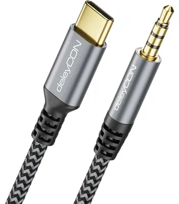Produktbild von deleyCON 1m USB-C auf 3,5mm Audio AUX Kabel Adapter - USB Typ-C auf Klinke Stecker - für Smartphone, Tablet, Kopfhörer, Lautsprecher, HiFi - für iPhone 17 16 15, iPad, Galaxy S26 S25 S24 A16