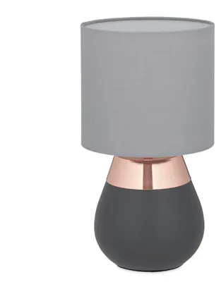 Zdjęcie produktu dla Lampa nocna Relaxdays z regulacją jasności dotykową, nowoczesna lampa dotykowa, 3 poziomy jasności, E14, lampa stołowa, wys. x gł.: 32,5 x 18 cm, szaro-miedziana