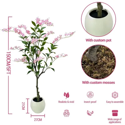 Immagine prodotto di Albero di gelsomino artificiale - Pianta in vaso - 150 cm - Realistico - Grande - Per interni - Da appoggio - Plastica