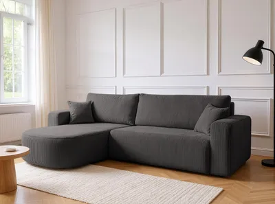 Produktbild von VENASI Ecksofa mit Schlaffunktion Tokio, Dunkelgrau Cordstoff