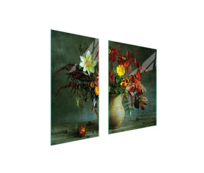 Produktbild von Herdabdeckplatten 2 teilig 75x52 Glaskeramikkochfeld Abdeckung Glas Schneidebrett Strauß Bunt