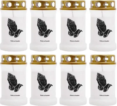 Image de Bougie funéraire - Pack de 8 - Blanc 40h ( couvercle or ) - mains