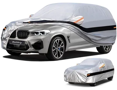 Zdjęcie produktu dla Pokrowiec samochodowy SUV, 100% wodoodporny, pełna osłona dla SUV-ów, ochrona przed deszczem, słońcem i promieniowaniem UV, 10 warstw, kolor srebrny