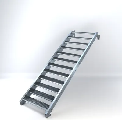 Produktbild von Stahltreppe 12 Stufen bis Höhe 240 cm, Laufbreite : 110 cm kein Geländer ST 2 (31 / 31 mm gezackt)