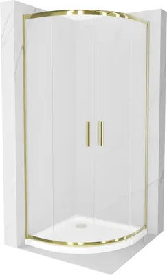 Produktbild von Mexen Rio halbrunde Duschkabine 80 x 80 cm, Frost, Gold + Duschwanne Flat, Weiß - 863-080-080-50-30-4110G