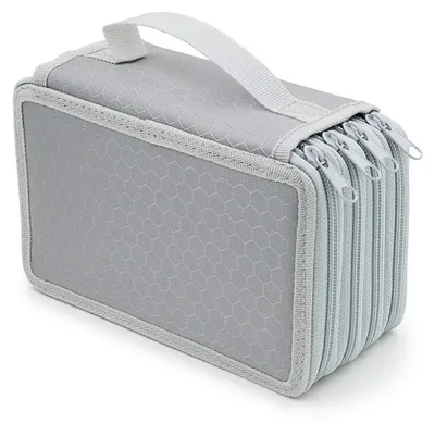 Image de Trousse à crayons à 4 compartiments avec poignée (grise), grande trousse à crayons pour adolescents, adultes, filles et garçons