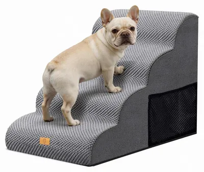 Produktbild von Hundetreppe 4 Stufen Grau Waschbarer Bezug Rutschfest Hochdichter Schwamm 73x53x40cm