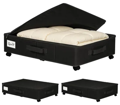 Aufbewahrungsbox unter dem Bett, faltbar, mit Rollen, 2er-Set, schwarz