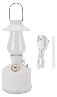 Obrázek produktu pro Vintage zvlhčovač vzduchu s nočním světlem ve tvaru petrolejové lampy Tichý domácí zvlhčovač vzduchu 280 ml, bílý