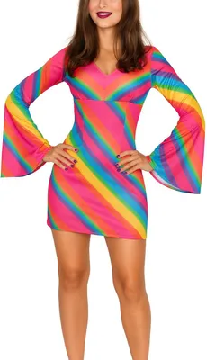 Produktbild von 70er Jahre Regenbogen Kleid für Damen, Größe:XL