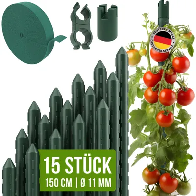 Produktbild von TTL GARDEN Rankstäbe 15er Set 150cm 11mm Pflanzenstütze + Clips + Band