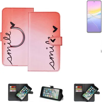 Produktbild von K-S-Trade Schutzhülle Handyhülle kompatibel mit Vivo Y37 Pro 5G Hülle cover bookstyle Etui ''smile'' rot Standfunktion Kameraschutz (1Stk)