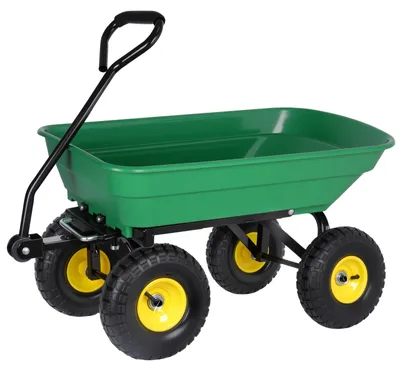 Obrázok produktu pre Záhradný vozík - kyvlový vozík - nosnosť 200 kg - objem nákladiacej plochy 55 litrov - pneumatiky 25 cm - otočná náprava o 180° - zelená farba