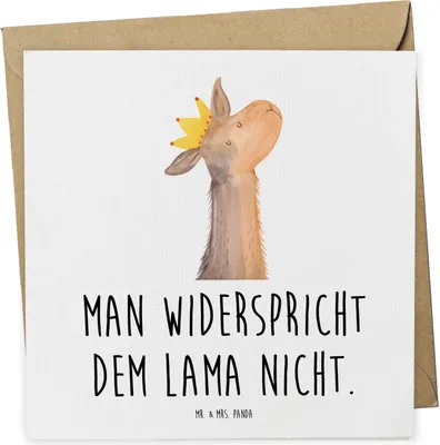 Produktbild von Mr. & Mrs. Panda faltkarte Lamakopf König - Weiß - Geschenk, Papa, Glückwunschkarte, Mama, Grußkarte, Lamas, Vorgesetzter, Lama, anlasskarte, Klappkarte, Abitur