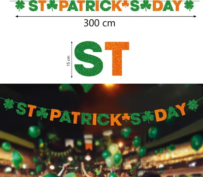 Produktbild von St Patricks Feier Girlande Kleeblatt Dekoration Grün Orange Glückstag Party Feier Irisch Keltisch Traditionsreich Festivität Herzstück Eleganz Charme, Farbe: GrÜn / Orange
