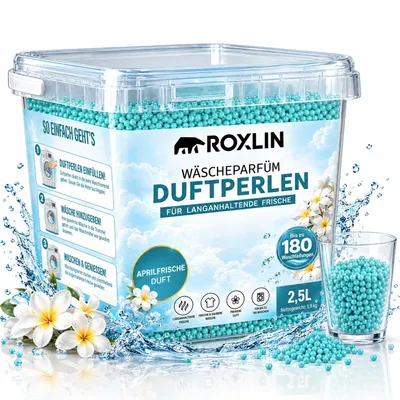 Produktbild von Roxlin Wäscheparfüm Duftperlen 1,8 kg für Waschmaschine & Textilien – Bis zu 180 Waschladungen – Aprilfrische