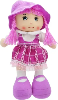 Produktbild von Weiche Stoffpuppe mit Sound – Violette Kuschelpuppe für Kinder