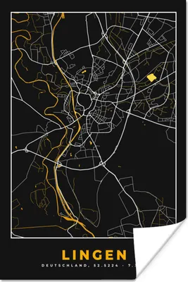 Produktbild von MuchoWow® Poster Lingen - Stadtplan - Gold - Karte - Deutschland 40x60 cm - Plakate für die Wand - Poster Babyzimmer