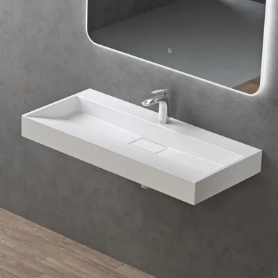 Image de doporro Lavabo Suspendu avec Bonde Vasque à Poser Blanc Mat 100x46x11cm Lave Mains Rectangulaire avec Perçage de Robinet Colossum19