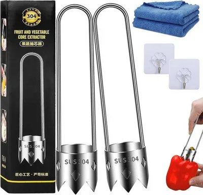 Produktbild von Famanu Apfelentkerner Set - 2 Stück Edelstahl, Küchenhilfe für Obst und Gemüse