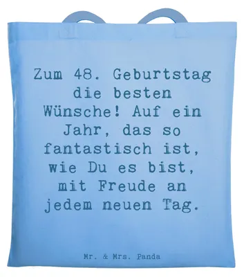 Produktbild von Mr. & Mrs. Panda Tote Bag Spruch 48. Geburtstag - Sky Blue - Geschenk, Schultasche, Alter, kreatives, Geburtstagsgeschenk für 48-Jährige, Geschenkideen, Unitasche, Tasche