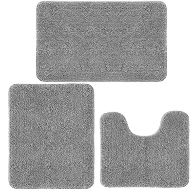 Image de Tapis de bain, ensemble de salle de bain gris, 3 pièces, tapis et paillassons antidérapants, tapis de bain antidérapant et lavable, paillasson en microfibre extra-épais (gris, 40 x 50 + 50 x 60 + 50 x 80 cm)