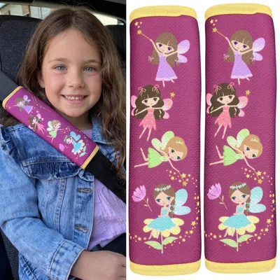 Produktbild von 2x HECKBO Kinder Auto Gurtpolster Gurtschutz mit Fee Feen Motiv - Mädchen Sicherheitsgurt Polster für Kinder und Babys- Ideal für jeden Gurt Autositzerhöhungen Kinder Fahrradanhänger Fahrrad